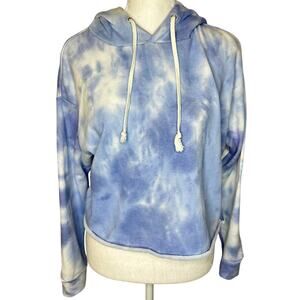 Gianni Bini Blue White Space Dye Small Cropped Hoodie Sweater Sweatshirt